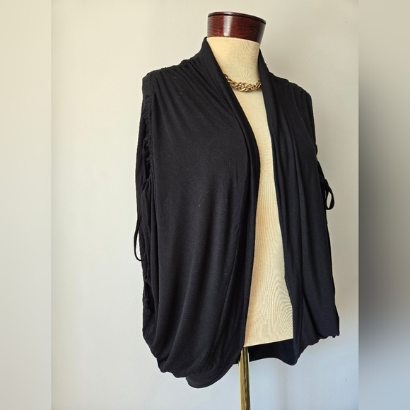 ROCK & ROLL COWGIRL Black Open Front Sweater with Colorful Embroidery Back.Small - Picture 3 of 13